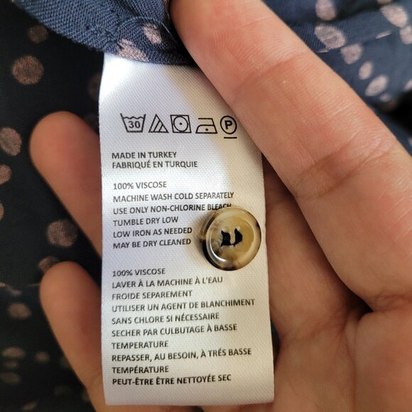 ANTHROLOGIE MAEVE Navy Blouse Button Pink Dots - Picture 4 of 5